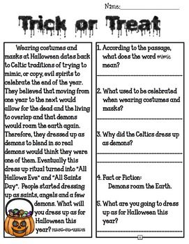 Free Printable Halloween Reading Comprehension