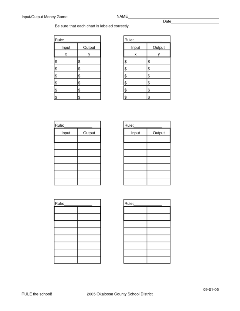 Free Printable Input Output Sheets