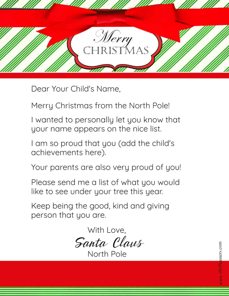 Free Printable Letters From Santa To Children