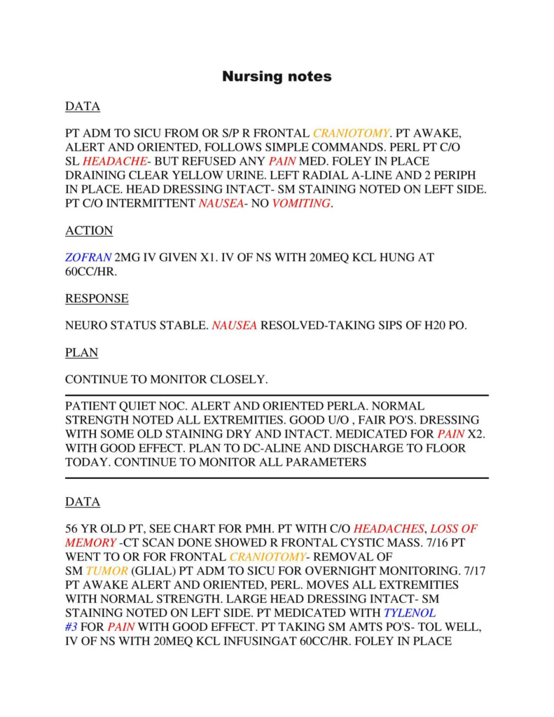 Free Printable Nursing Notes Templates Word PDF 