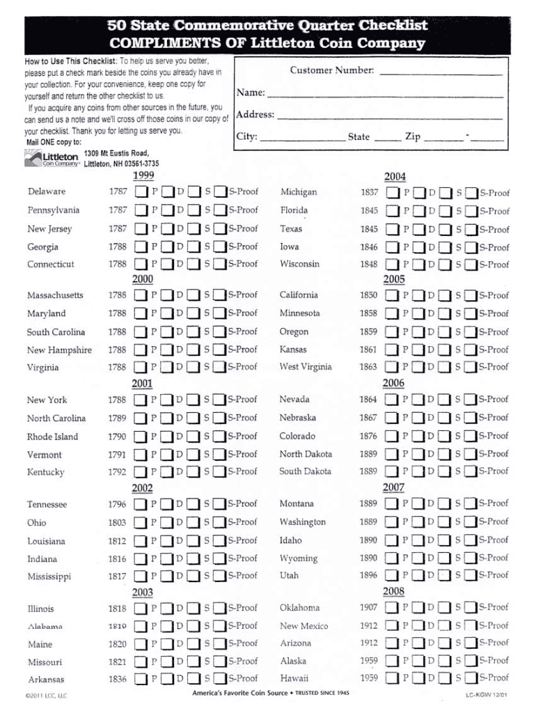 Free Printable Printable State Quarters Checklist Printable Templates