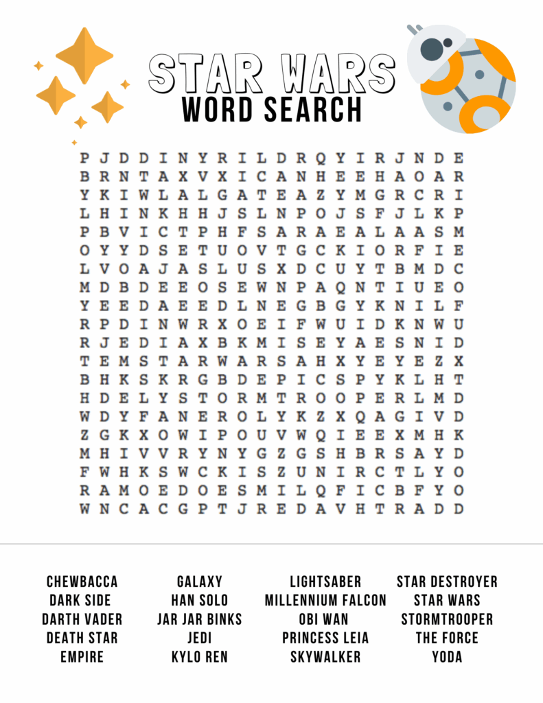 Free Printable Star Wars Word Search Artofit