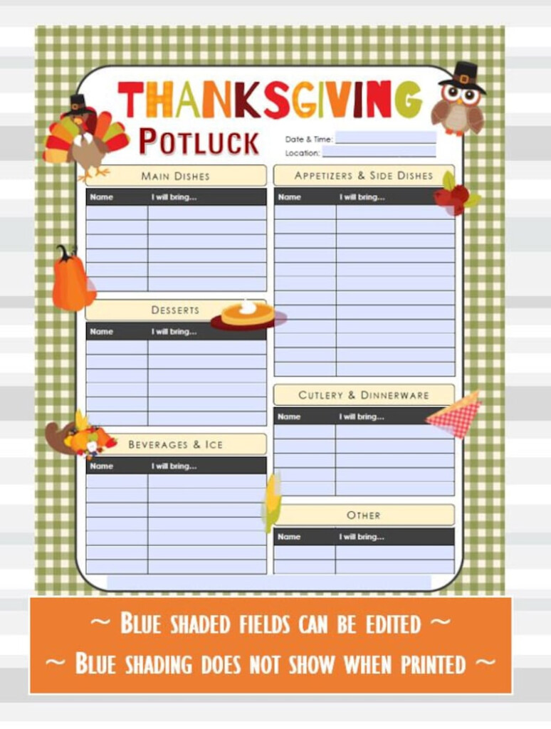Free Printable Thanksgiving Potluck Sign Up Sheet