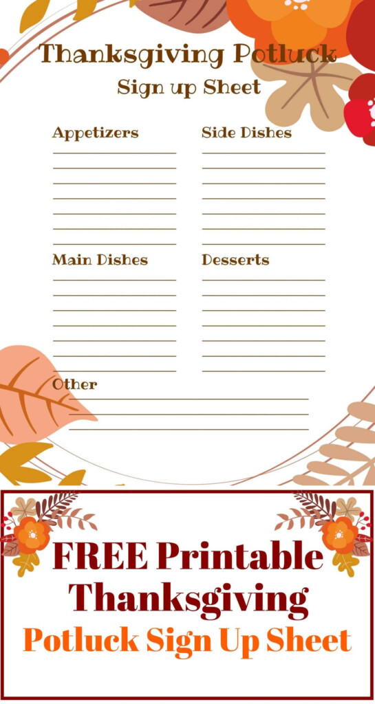 Free Printable Thanksgiving Potluck Sign Up Sheet