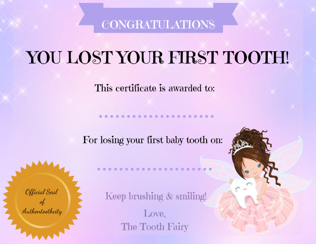 Free Printable Tooth Fairy Certificate First Tooth