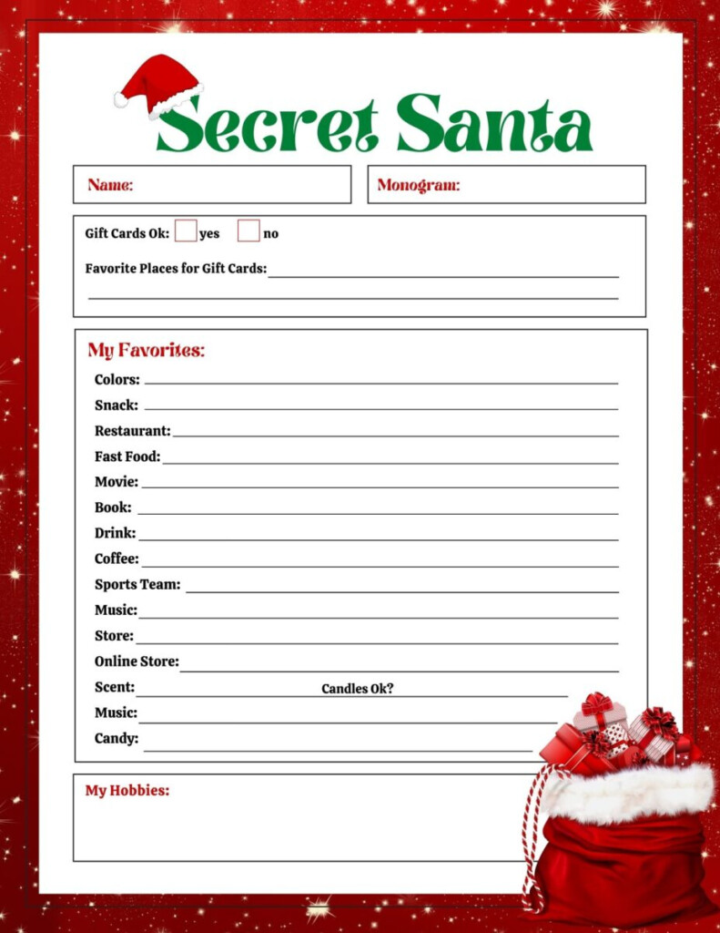 FREE Secret Santa List Printable Questionnaire 2 Options Leap Of 