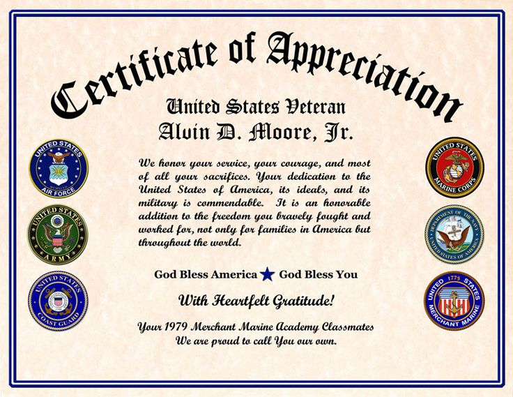 Free Veterans Day Appreciation Certificate Templates Web Editable 
