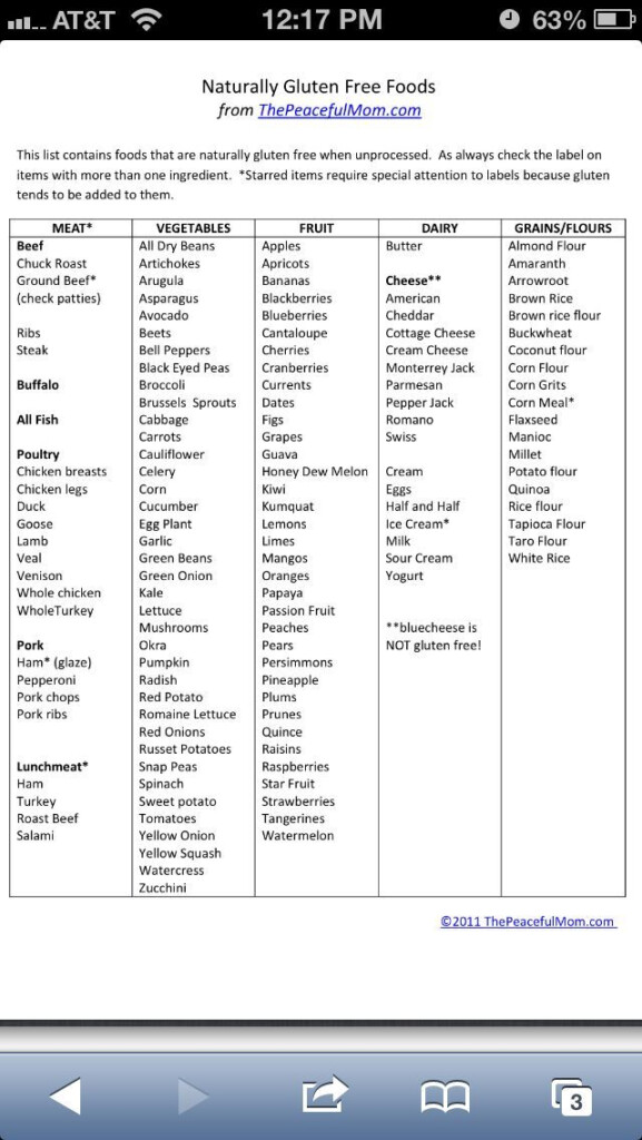 Gluten Free Food List PDF