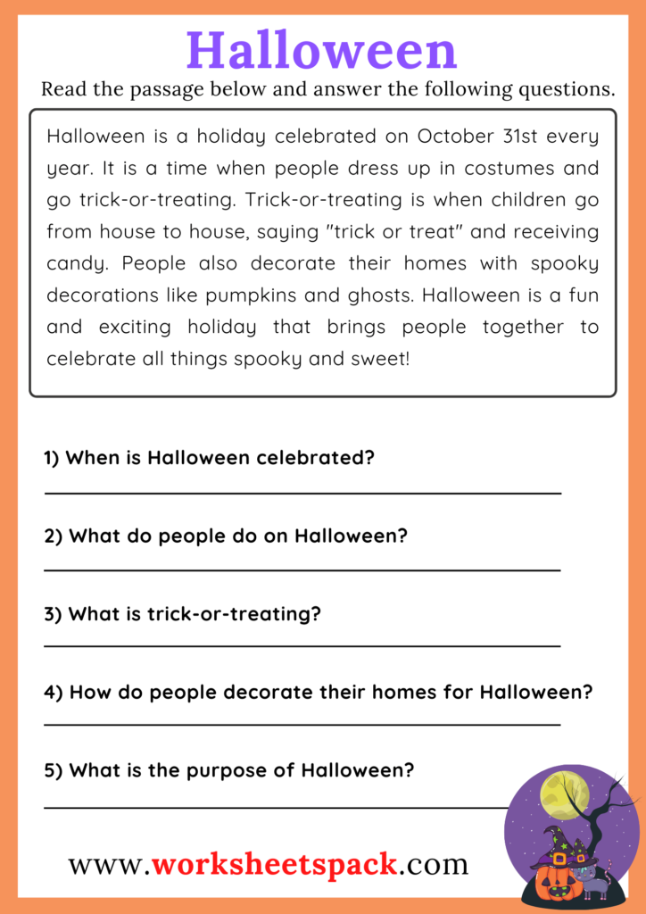 Halloween Reading Comprehension Passage Worksheetspack