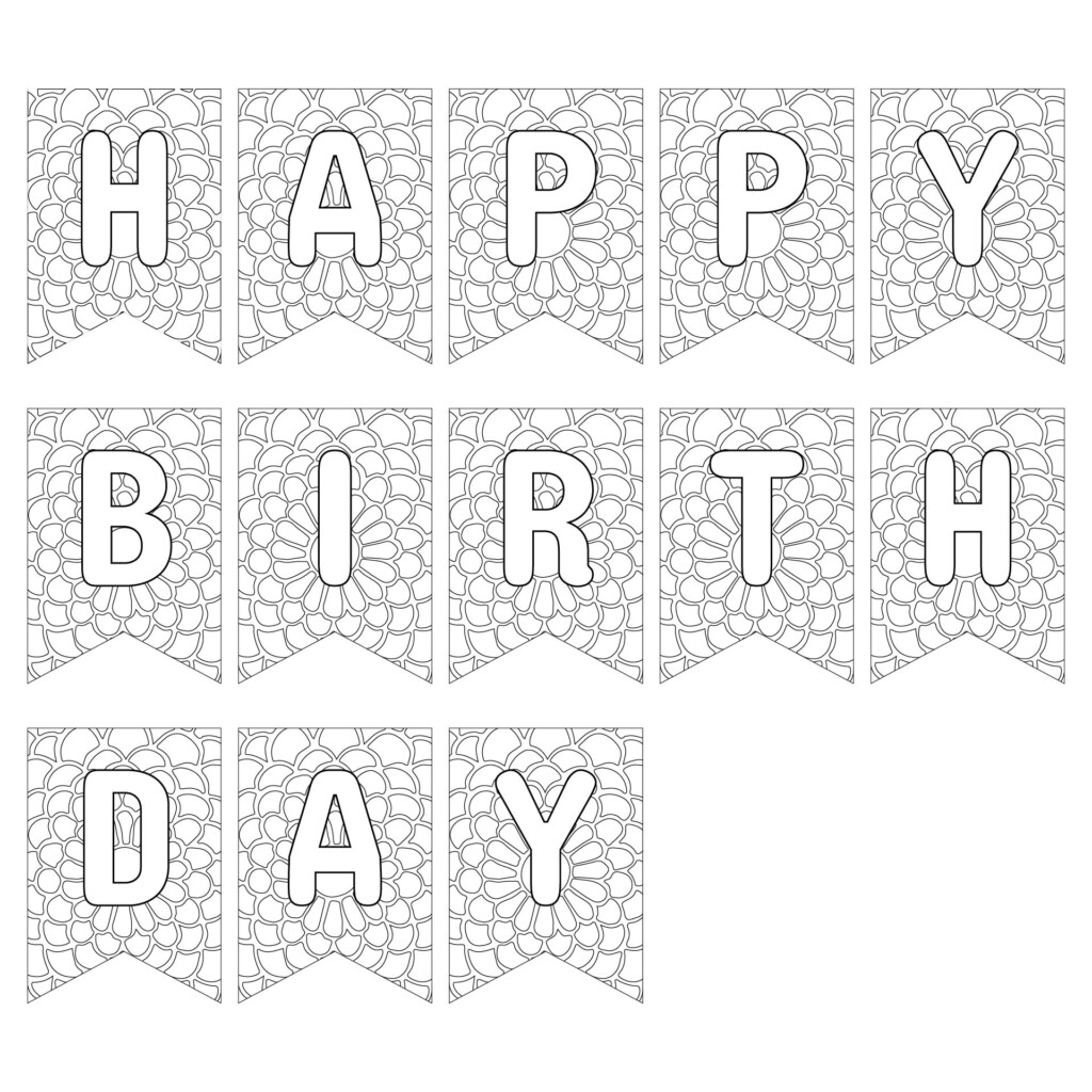 Happy Birthday Banner Coloring Page Printable Banner Template Images 