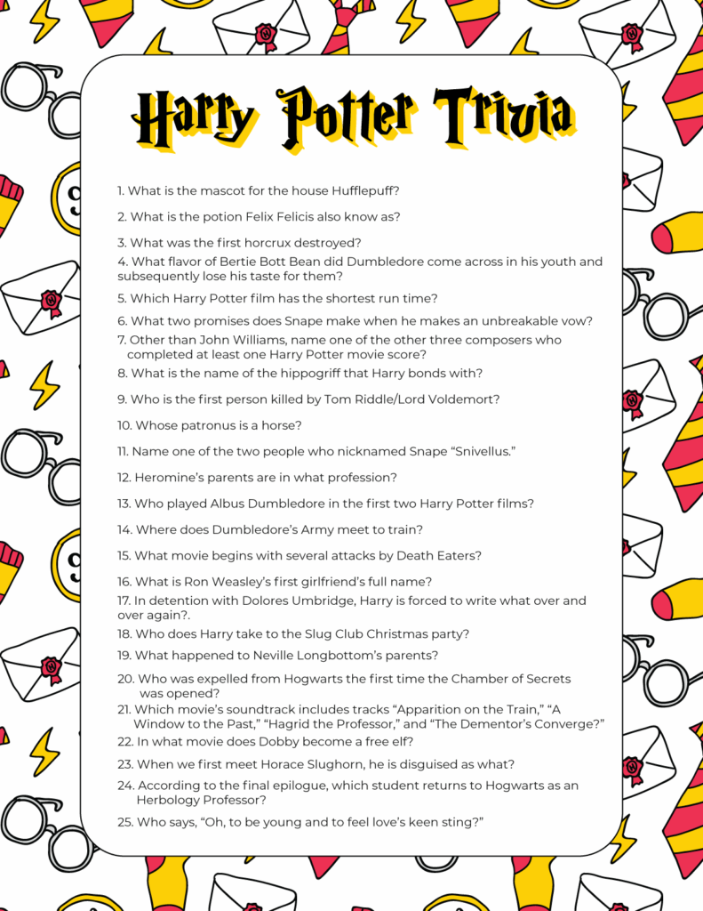 Harry Potter Trivia Questions For All Ages Free Printable Realsimple