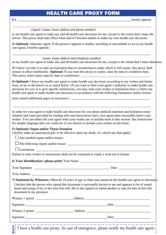 Health Care Proxy Forms Printable Printable Forms Free Online