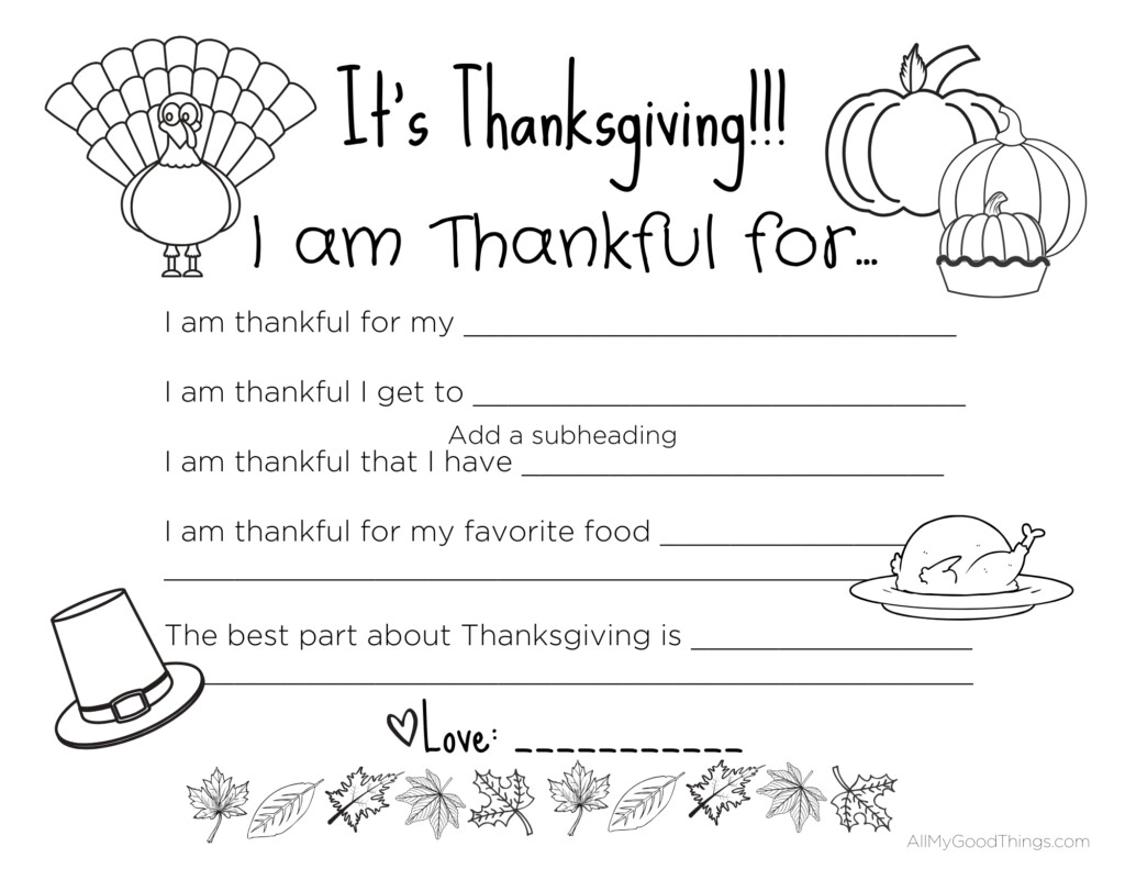I Am Thankful For Printable Cards