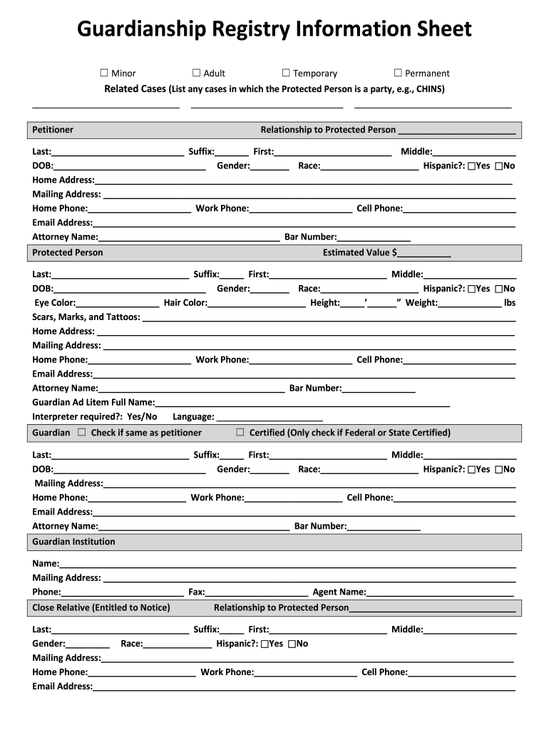 Indiana Guardianship Sheet Fill Online Printable Fillable Blank 