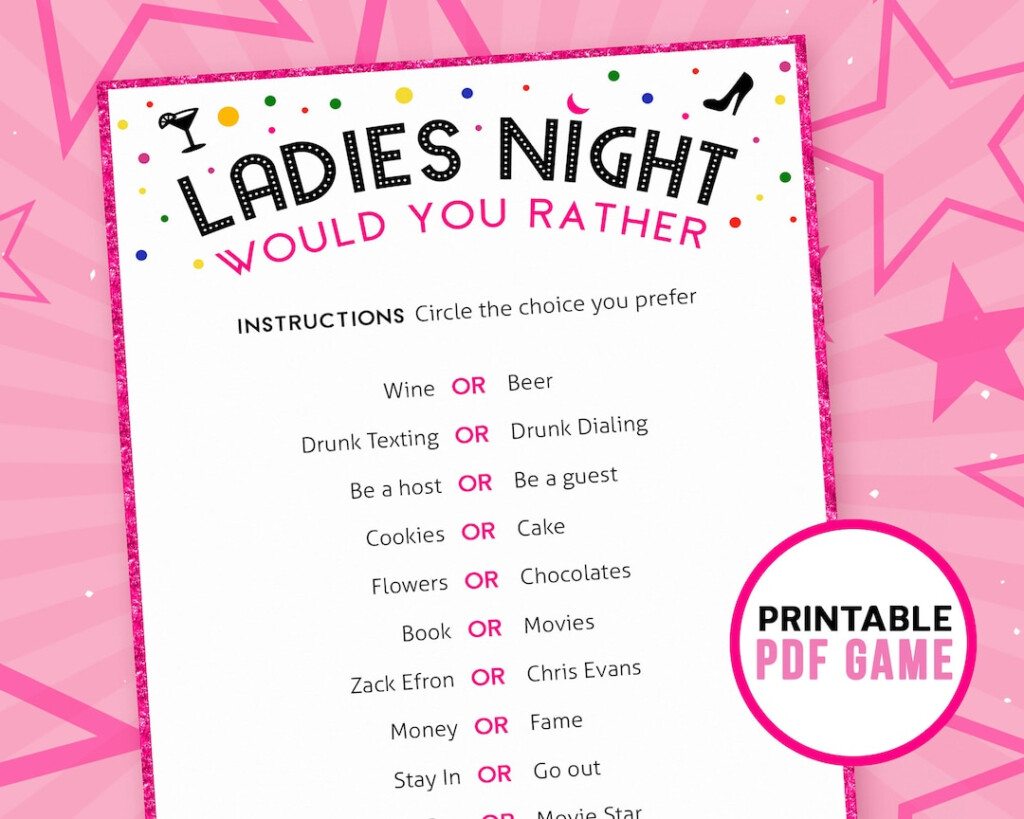 Ladies Night Would You Rather Girls Night Games This Or That Printable 
