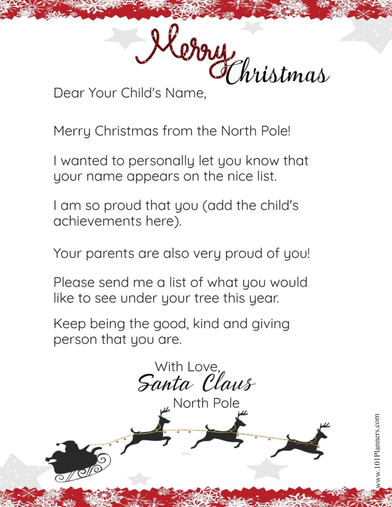 Letter From Santa To Child Free Printable Printable Word Searches