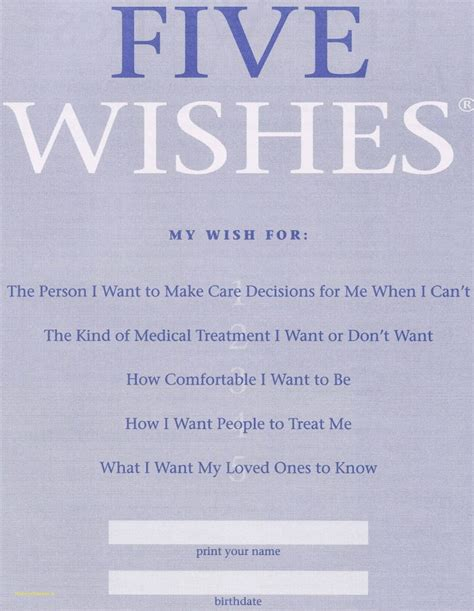 Living Will Downloadable 5 Wishes Printable Version Worksheets Library