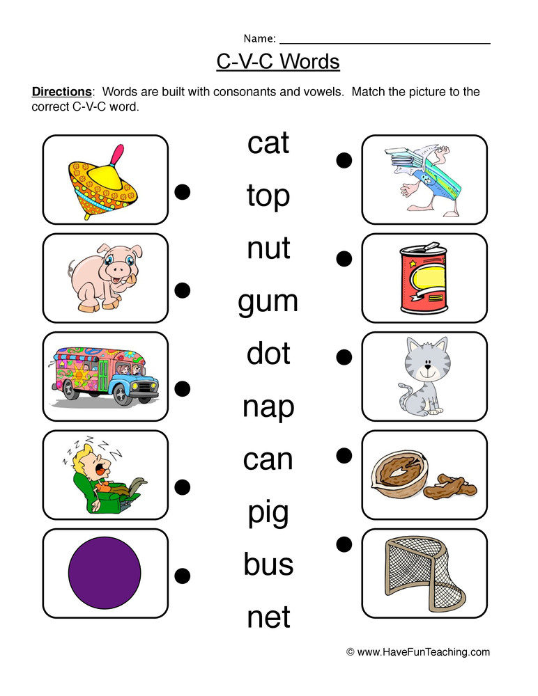 Matching CVC Worksheet Have Fun Teaching