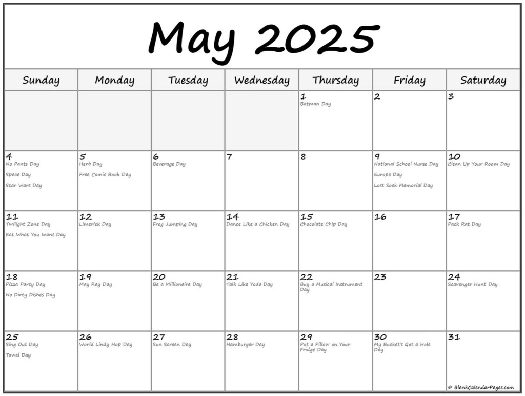 May 2025 Holiday Calendar Holiday Clara F Lund