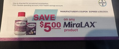 Miralax Coupons Lot 8 Coupons For 5 Off Any Miralax Product Expires 