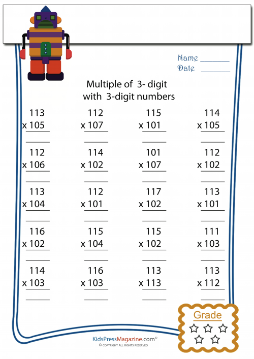 Multiplication Worksheets 3 Digit By 1 Digit