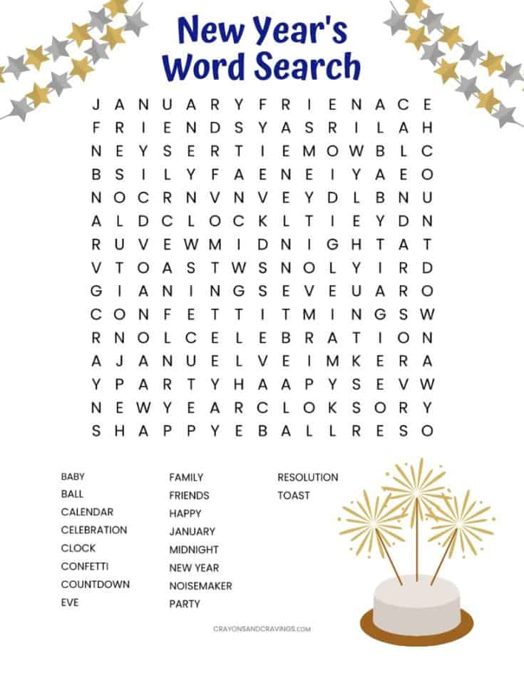 New Years Word Search Free Printable