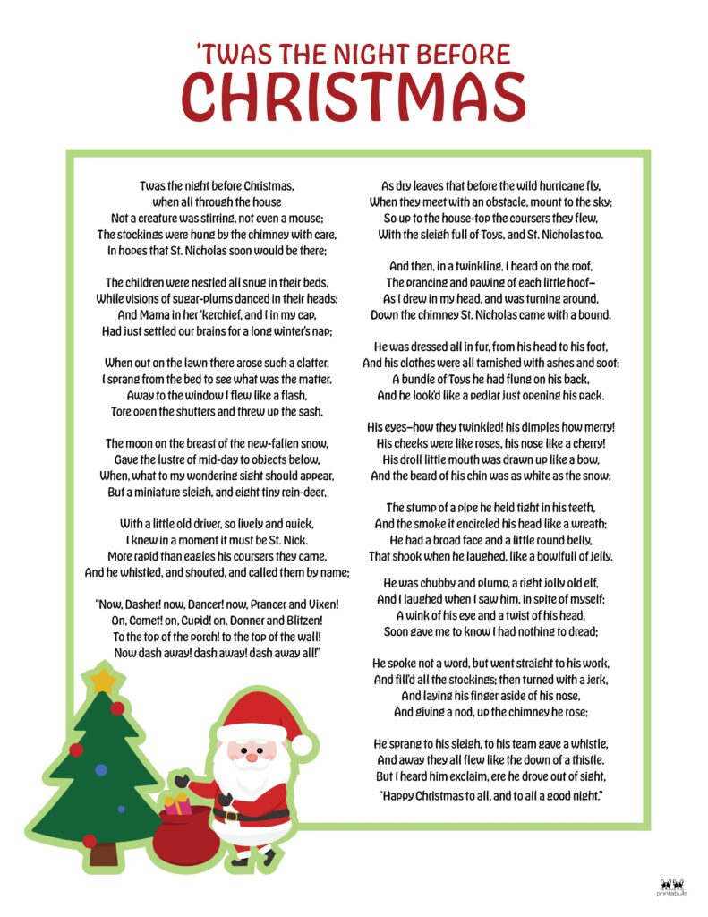 Poem Free Printable Twas The Night Before Christmas Words Printable 