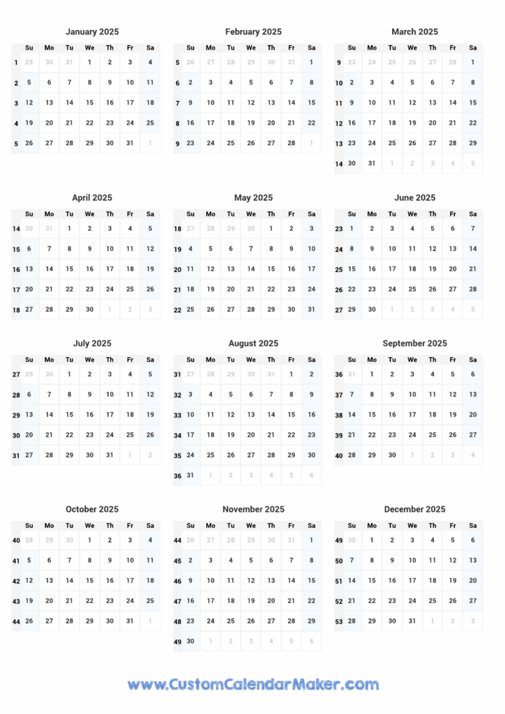 Printable 2025 Calendar By Week Sara Gardiner