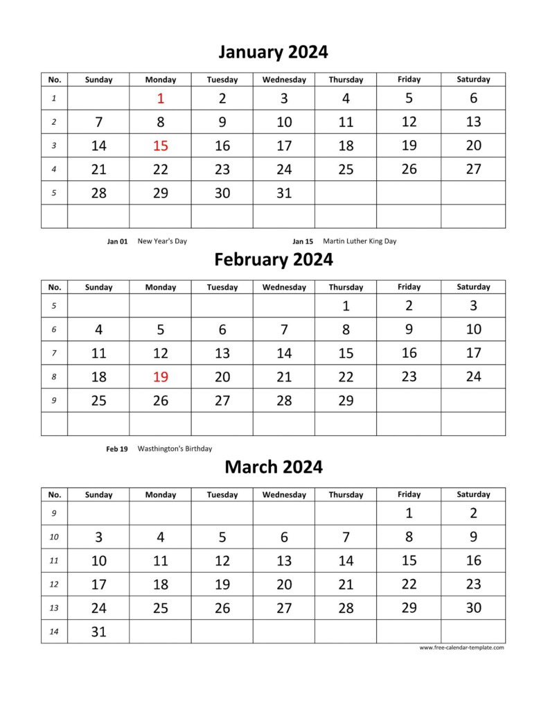 Printable 3 Month Calendar
