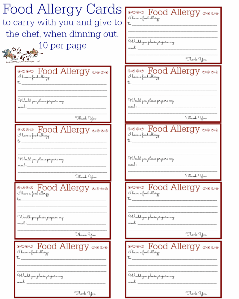 Printable Allergy Card Template Free Printable