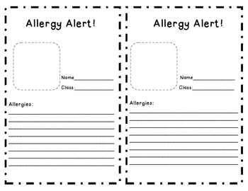 Printable Allergy Card Template