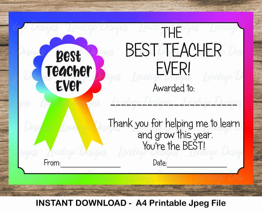 Printable Best Teacher Certificate Template Printable And Enjoyable 