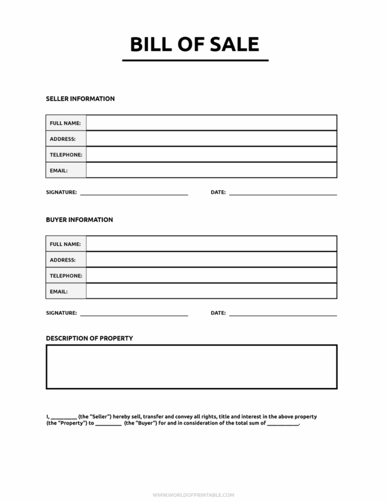 Printable Bill Of Sale World Of Printables