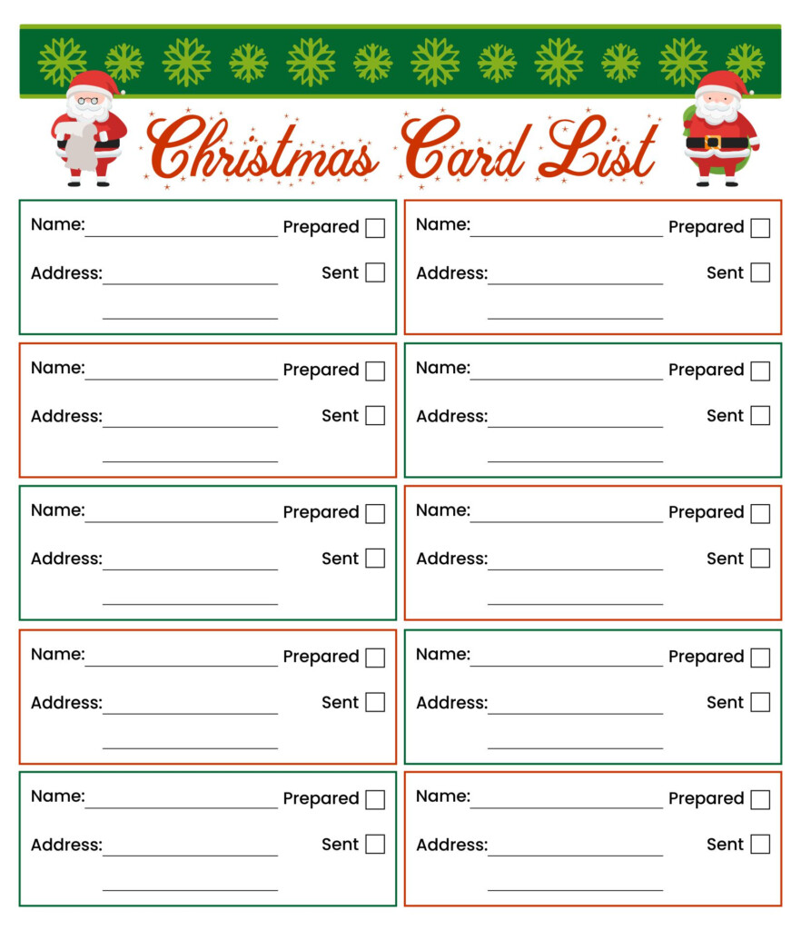 Printable Christmas Card List 2024 Josy Estelle