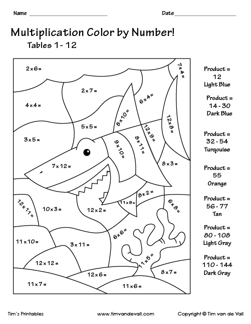 Printable Color By Number Multiplication Worksheets PDF Tim 39 s Printables