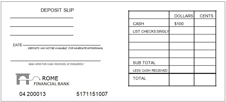 Printable Deposit Slip
