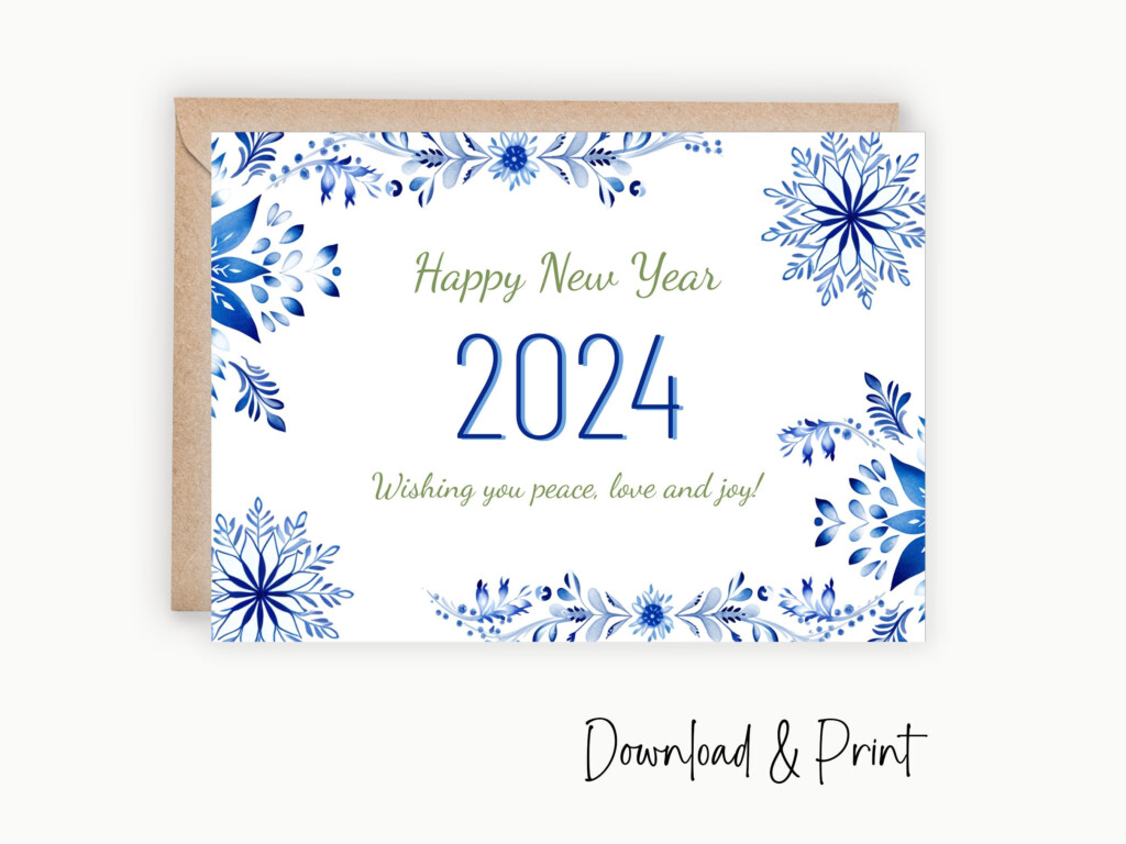 Printable Happy New Year Card For 2024 Wish Peace Love And Joy In The 