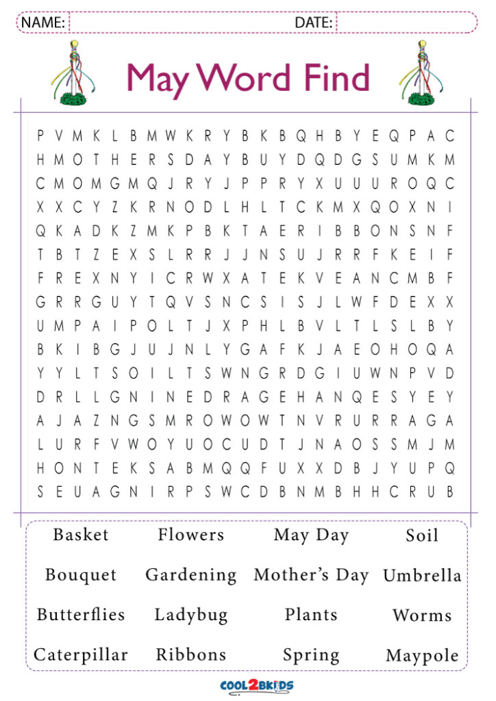 Printable May Word Search Cool2bKids