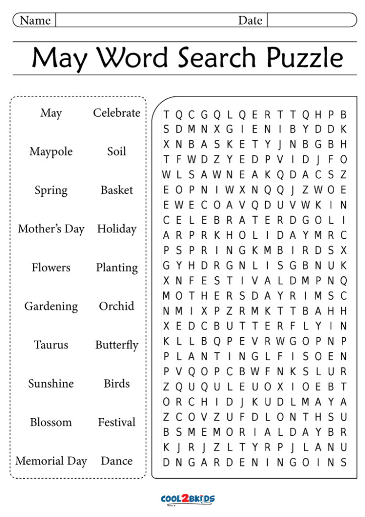 Printable May Word Search Printable Word Searches