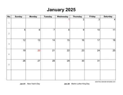 Printable Monthly 2025 Calendar box And Lines For Notes Free 