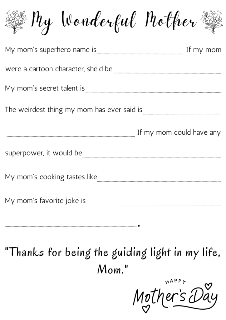 Printable Mothers Day Mother 39 s Day Fill In The Blank Fun Activity 