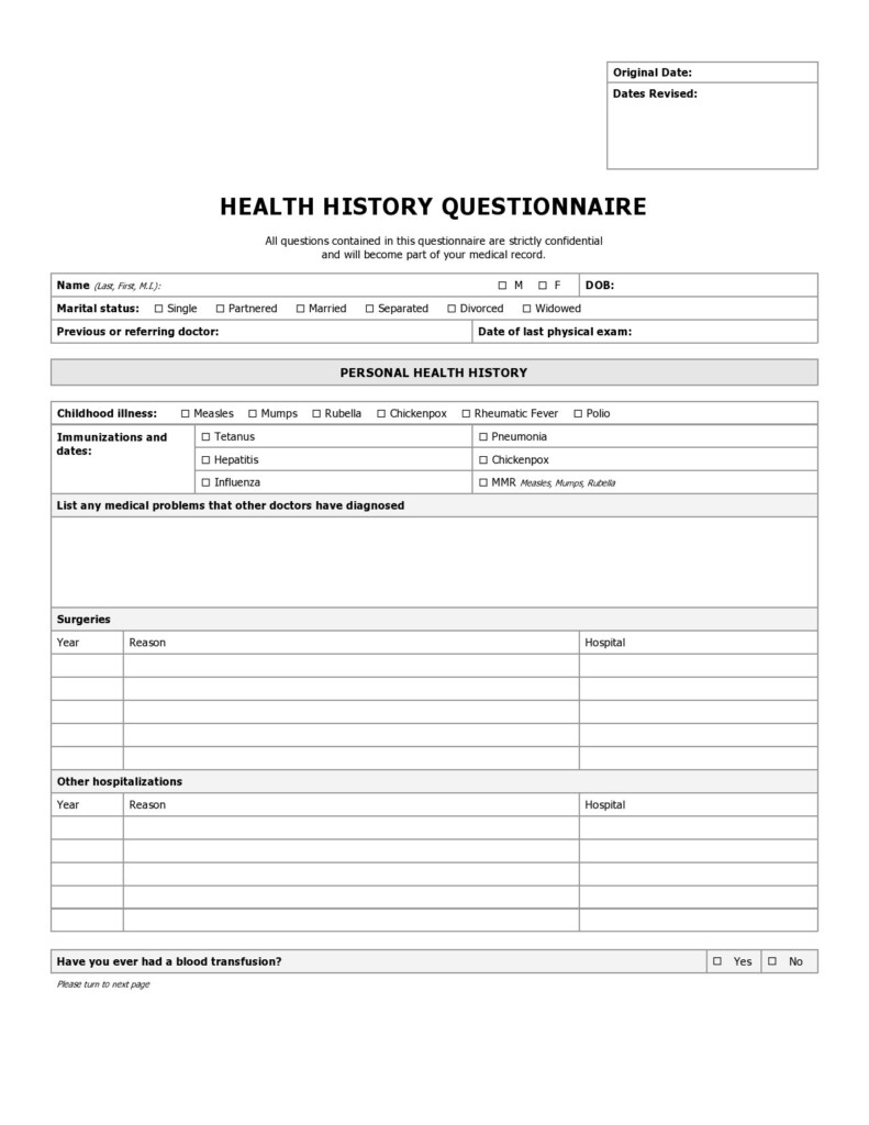 Printable Pdf Medical History Form Printable Forms Free Online