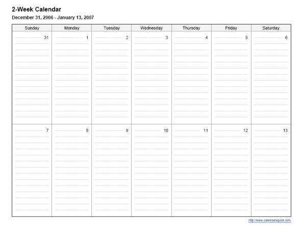Printable Two Week Calendar Template Printable Templates Free
