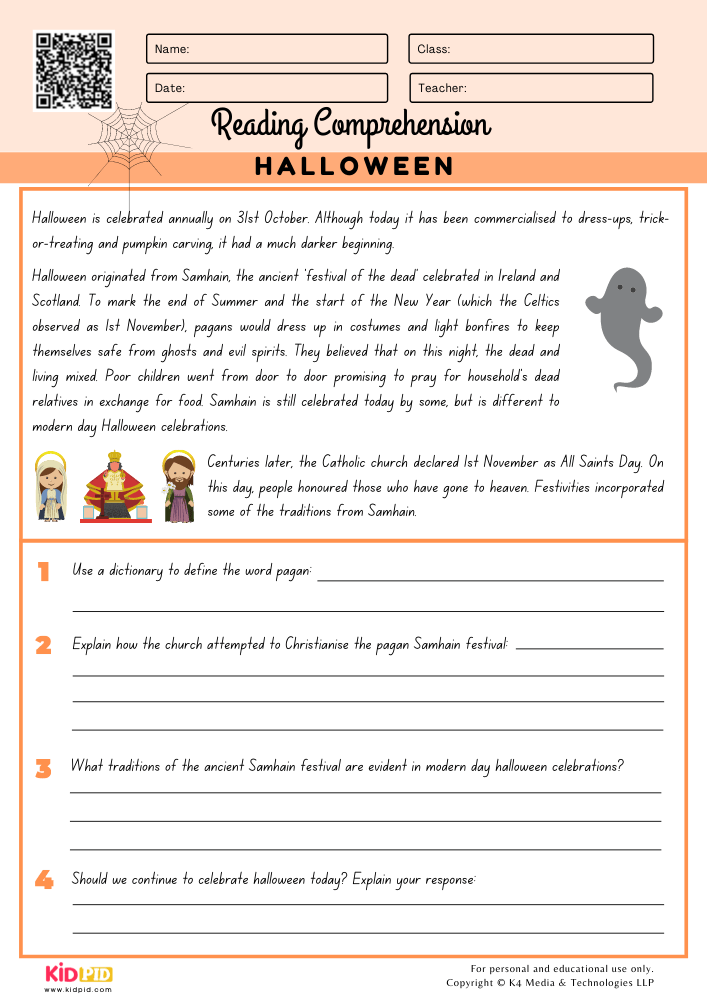 Reading Comprehension Halloween Kidpid