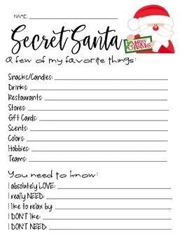 Secret Santa Printable Sheets