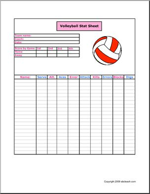 Stat Sheet Volleyball Abcteach