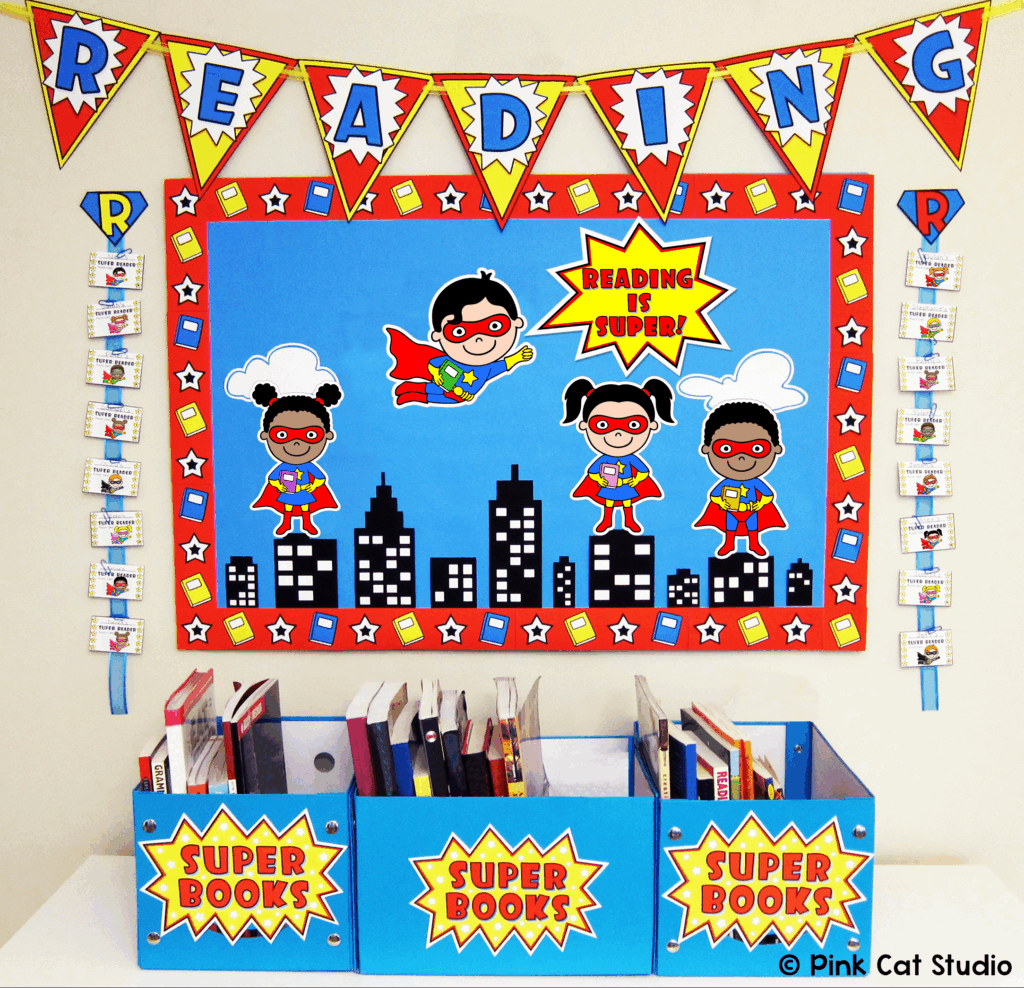 This Fun Superhero Kids Theme Reading Bulletin Board Set Will Encoura 