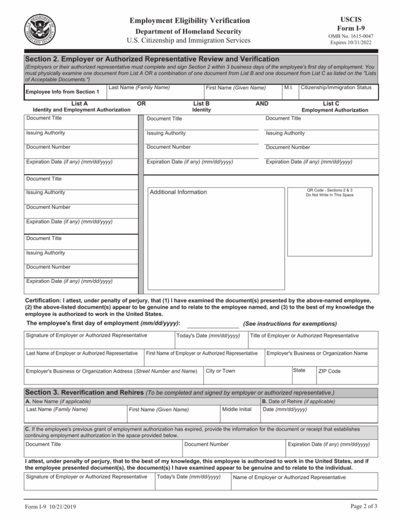 USCIS Form I 9 Download Fillable PDF Or Fill Online Employment 