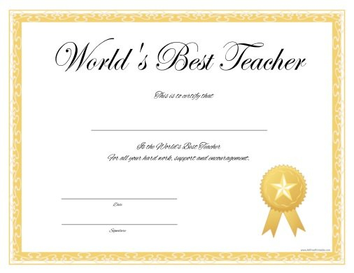 World s Best Teacher Certificate Free Printable